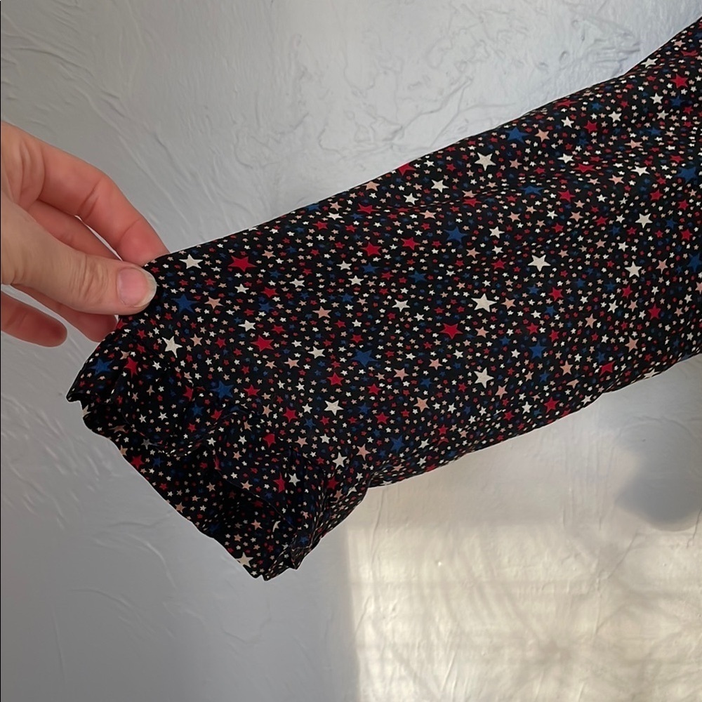 Madewell 100% Silk Star Print Black, Navy, Red, Cream Wrap Peplum Blouse - Picture 4 of 9